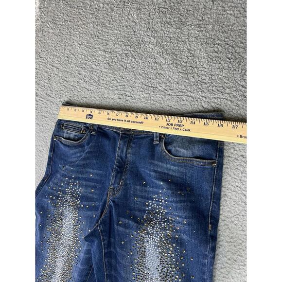 CACHE Embellished Blue Denim Jeans Bedazzled Rhinestones Women’s Size 12 y2k - Picture 8 of 15